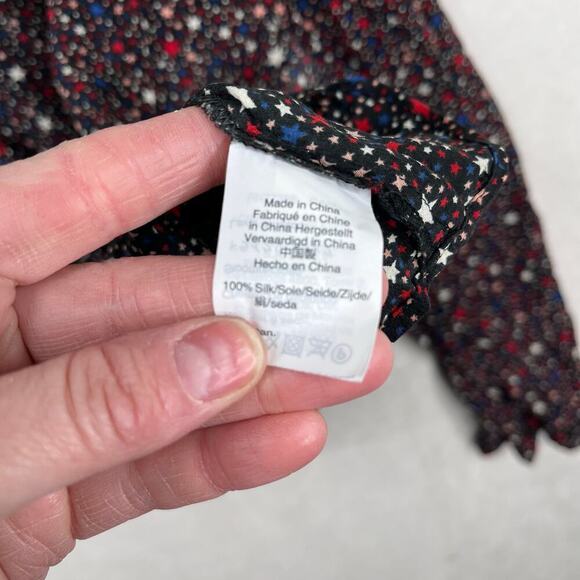 Madewell Black Silk Ruffle-Hem Wrap Top in Starry Night Women’s Size Large - Picture 6 of 10